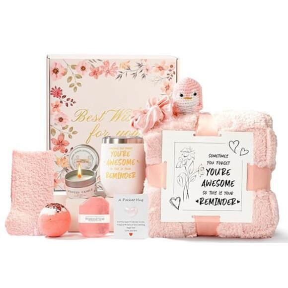 Self Care Gift Basket for Women, Luxury Spa Gift Basket with Blanket, Vanilla - Picture 7 of 7